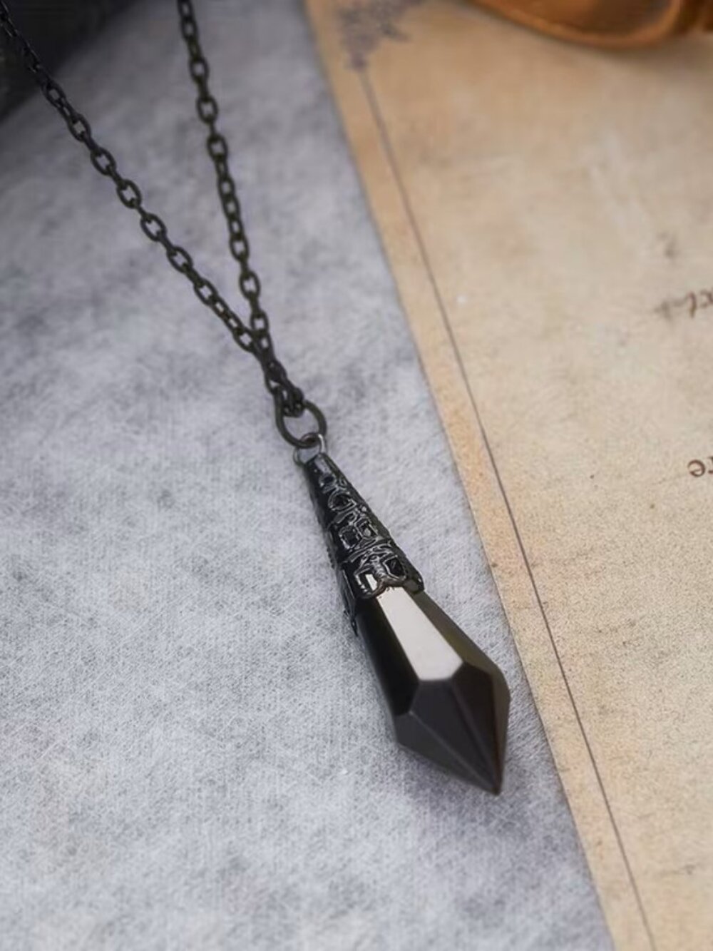 Black Gothic Pendulum Pendant Necklace Witchy Cosplay Fantasy Jewelry Amulet